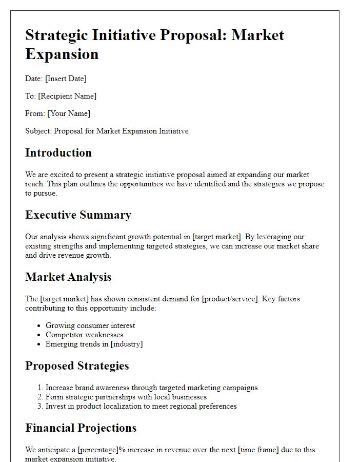 Letter template of strategic initiative proposal for market expansion