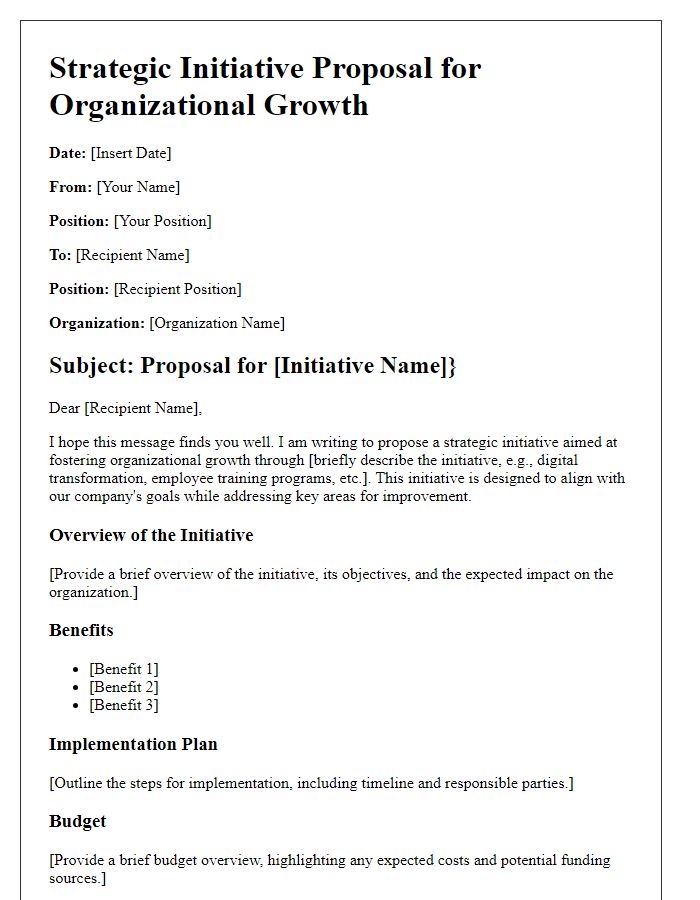 Letter template of strategic initiative proposal for organizational growth