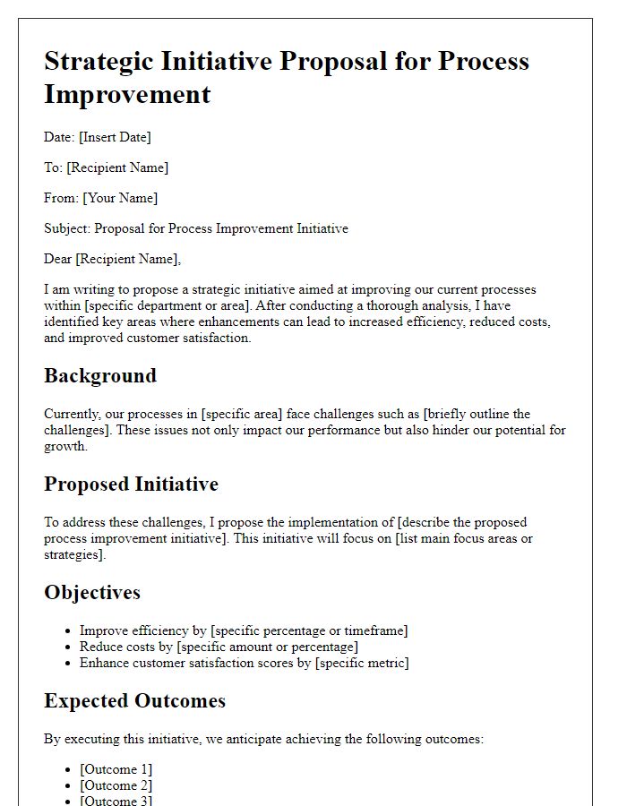 Letter template of strategic initiative proposal for process improvement