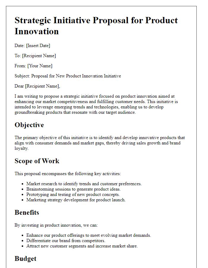 Letter template of strategic initiative proposal for product innovation