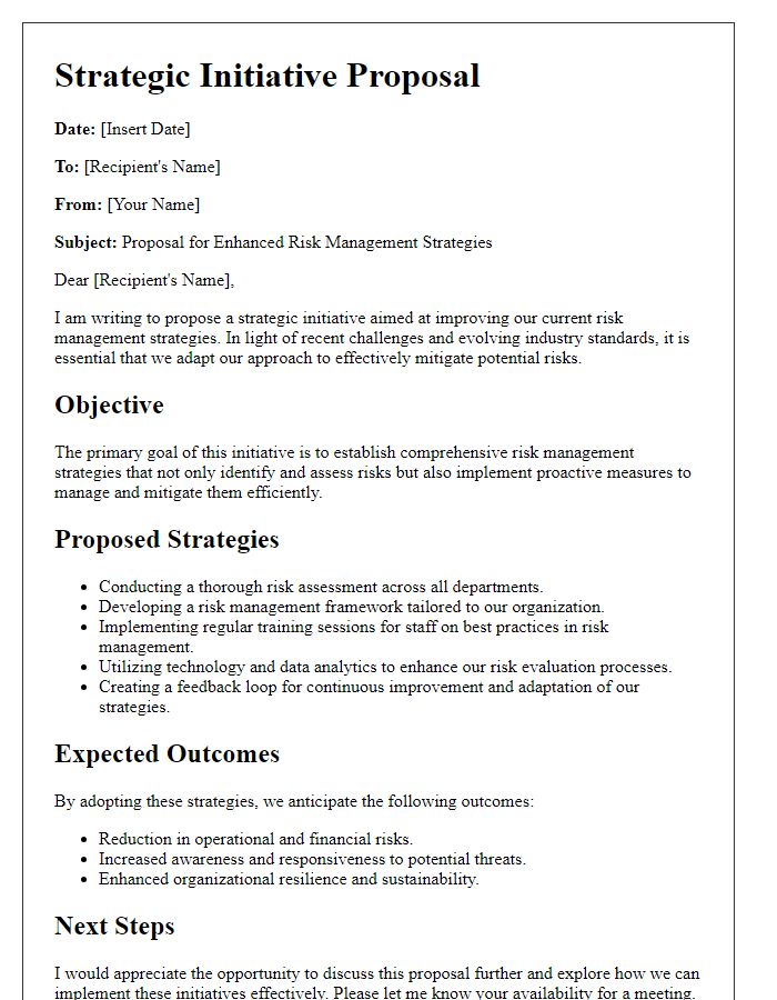 Letter template of strategic initiative proposal for risk management strategies