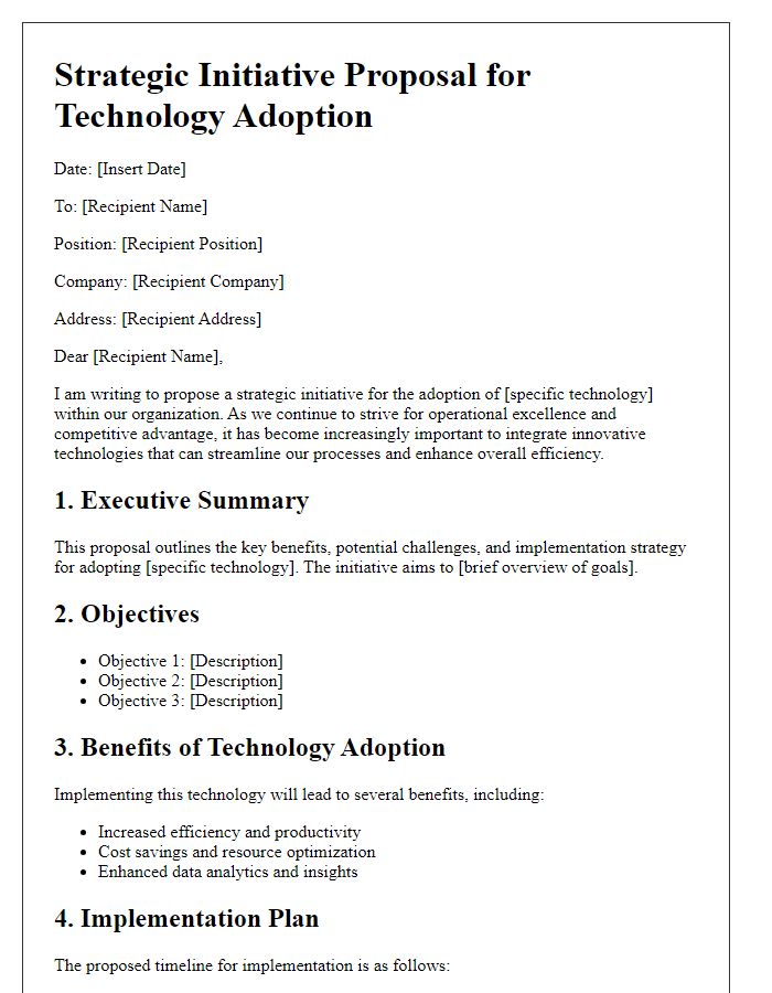 Letter template of strategic initiative proposal for technology adoption