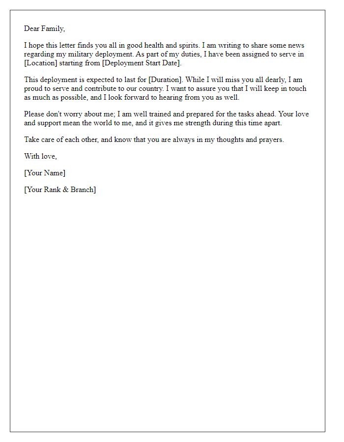 Letter template of military deployment letter to extended family