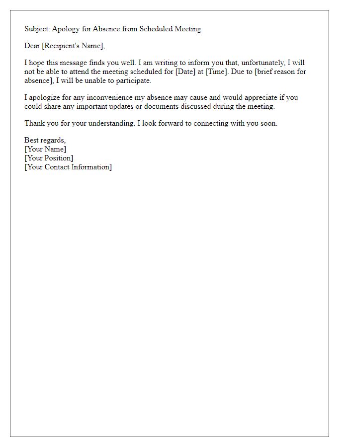 Letter template of absence from scheduled meeting