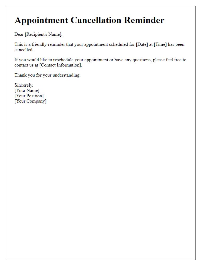 Letter template of appointment cancellation reminder