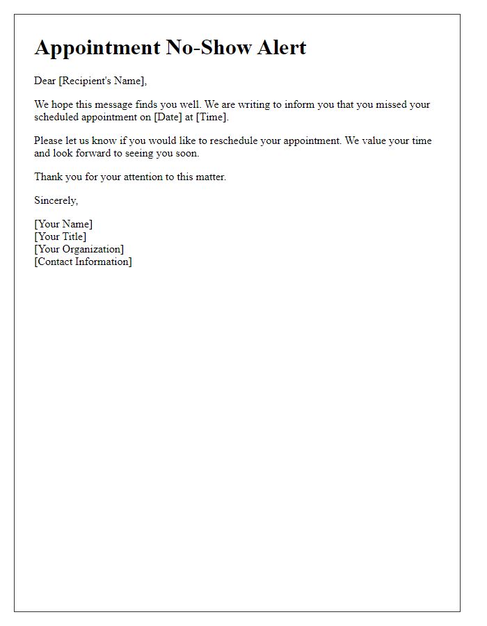Letter template of appointment no-show alert