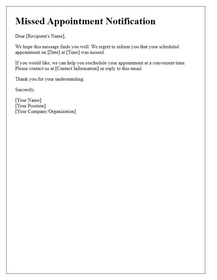 Letter template of missed appointment notification