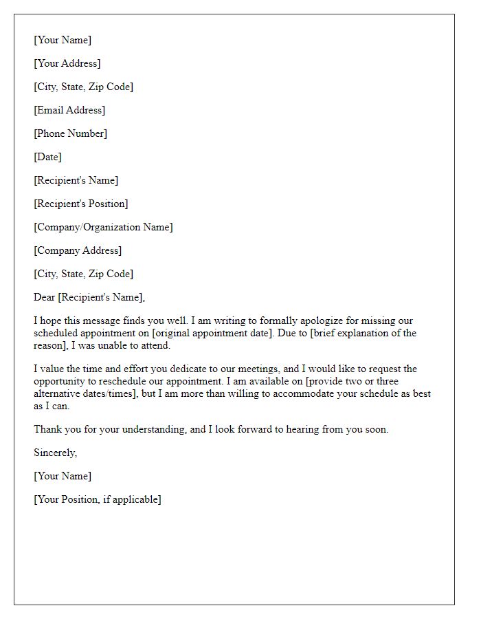 Letter template of rescheduling missed appointment