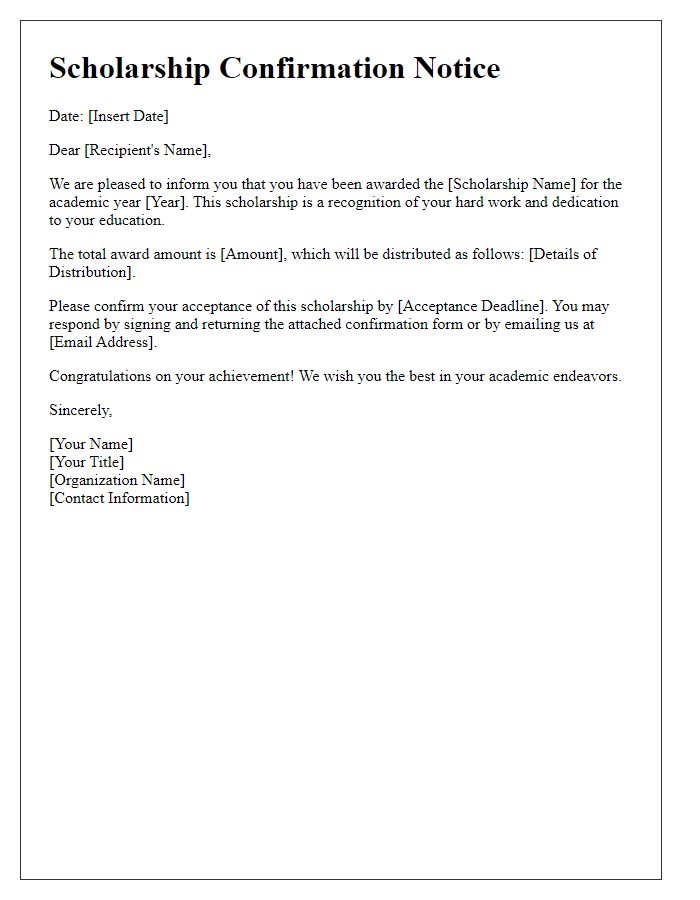 Letter template of scholarship confirmation notice