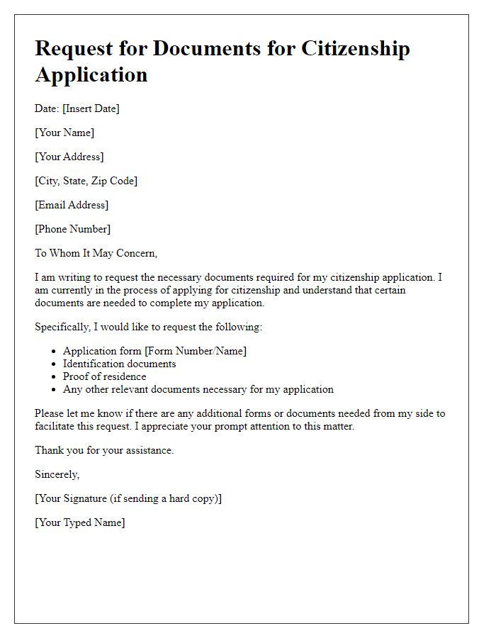 Letter template of citizenship application document request