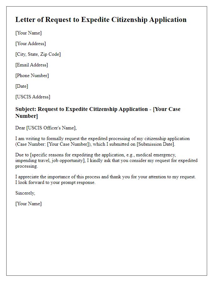 Letter template of citizenship application expedite request