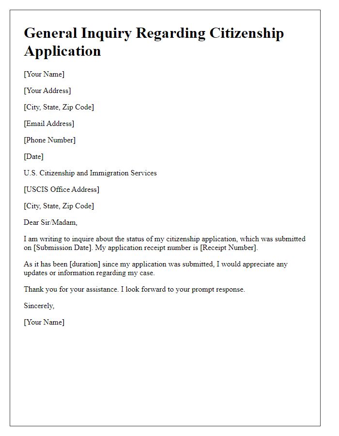 Letter template of citizenship application general inquiry