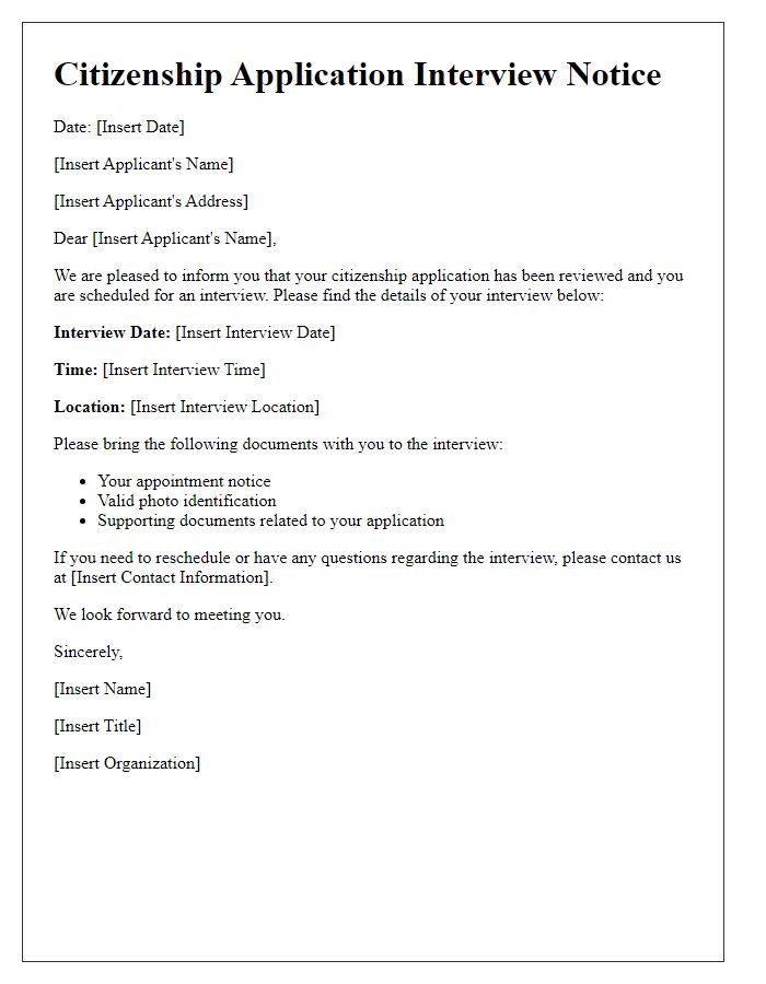 Letter template of citizenship application interview scheduling