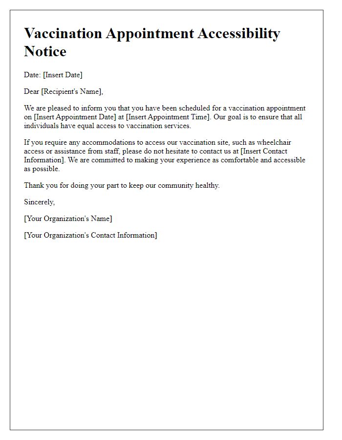 Letter template of vaccination appointment accessibility notice