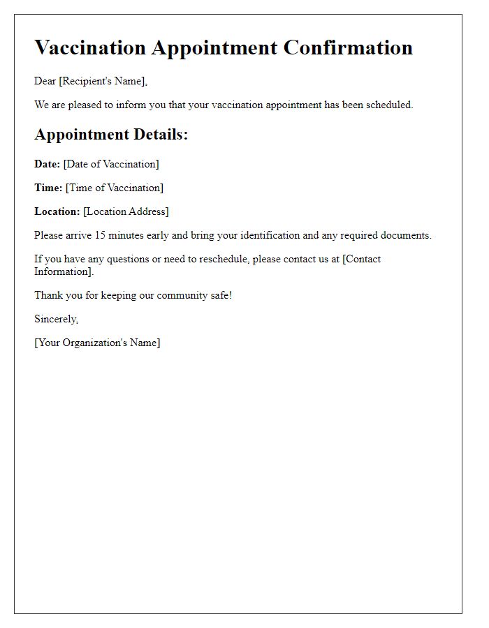 Letter template of vaccination date and time details