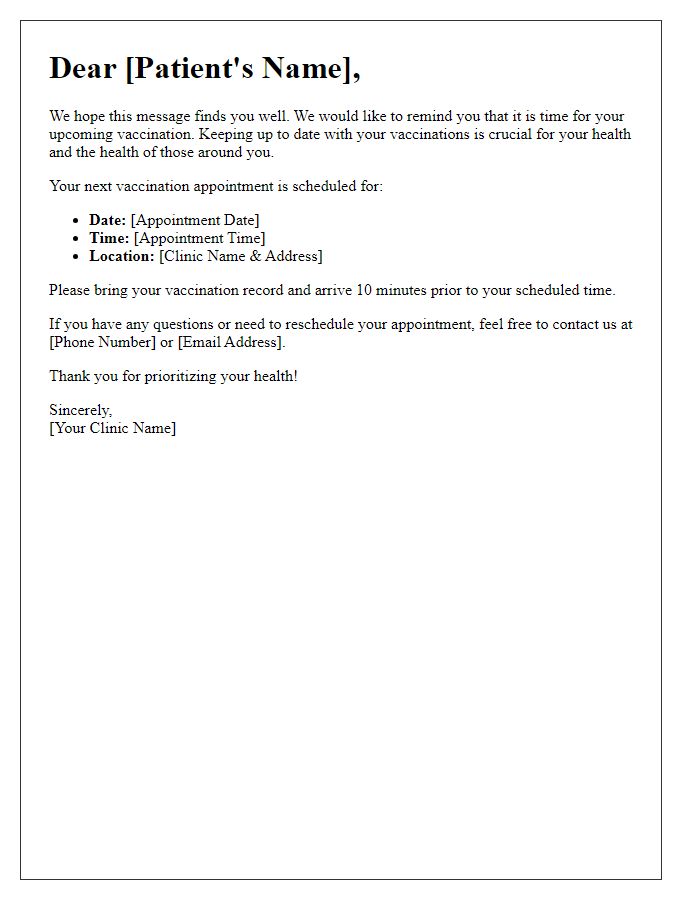 Letter template of vaccination reminder for patients