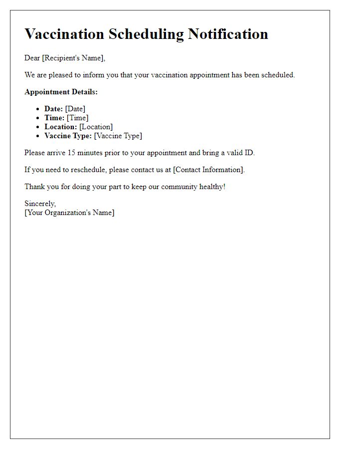 Letter template of vaccination scheduling notification