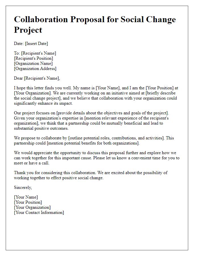 Letter template of collaboration proposal for social change project