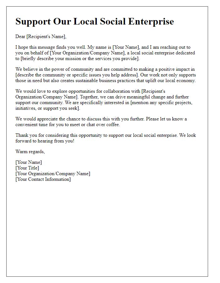 Letter template of outreach to support local social enterprise