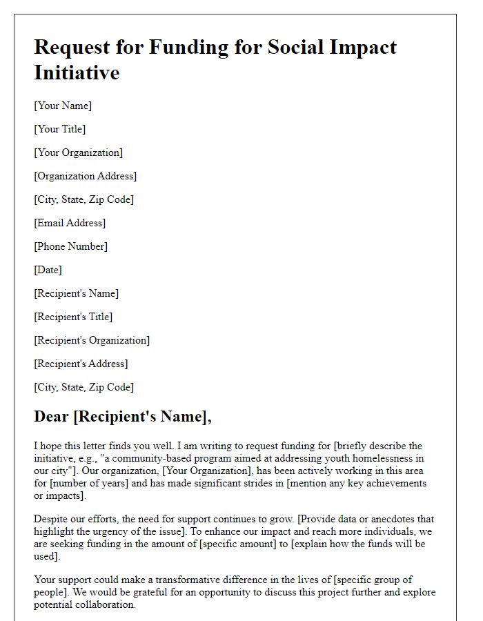 Letter template of request for funding for social impact initiative