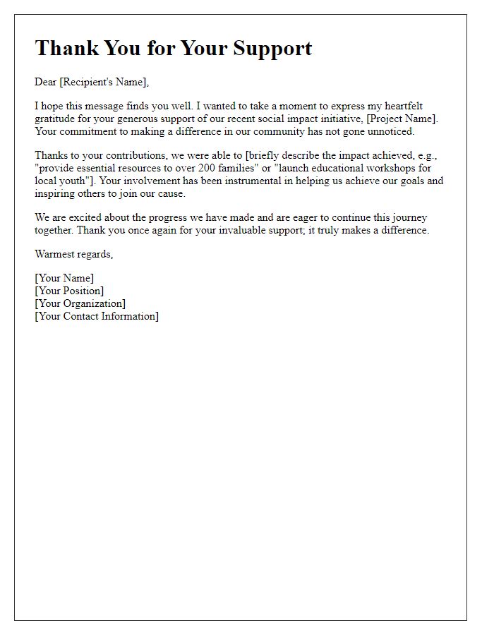 Letter template of thank you for support on social impact initiative