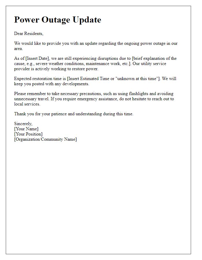 Letter template of update on power outage situation.