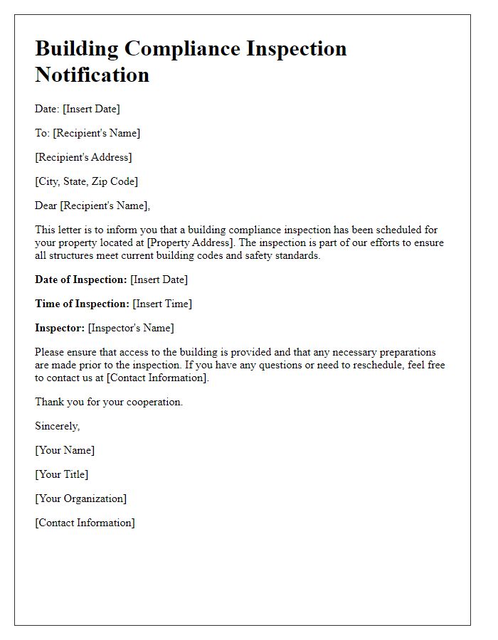 Letter template of Building Compliance Inspection