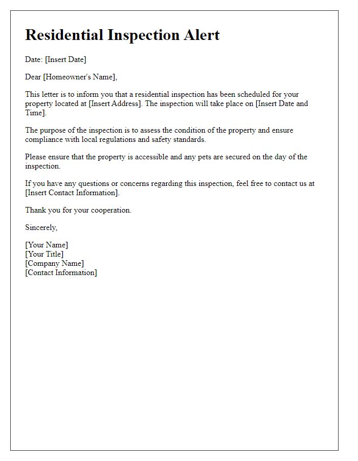 Letter template of Residential Inspection Alert