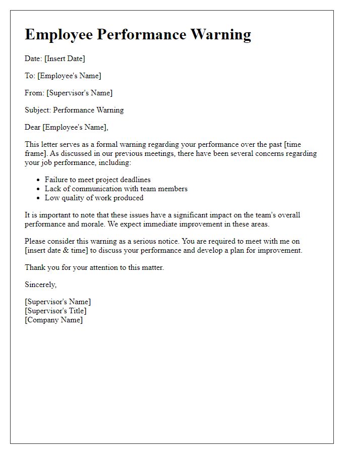 Letter template of Employee Performance Warning