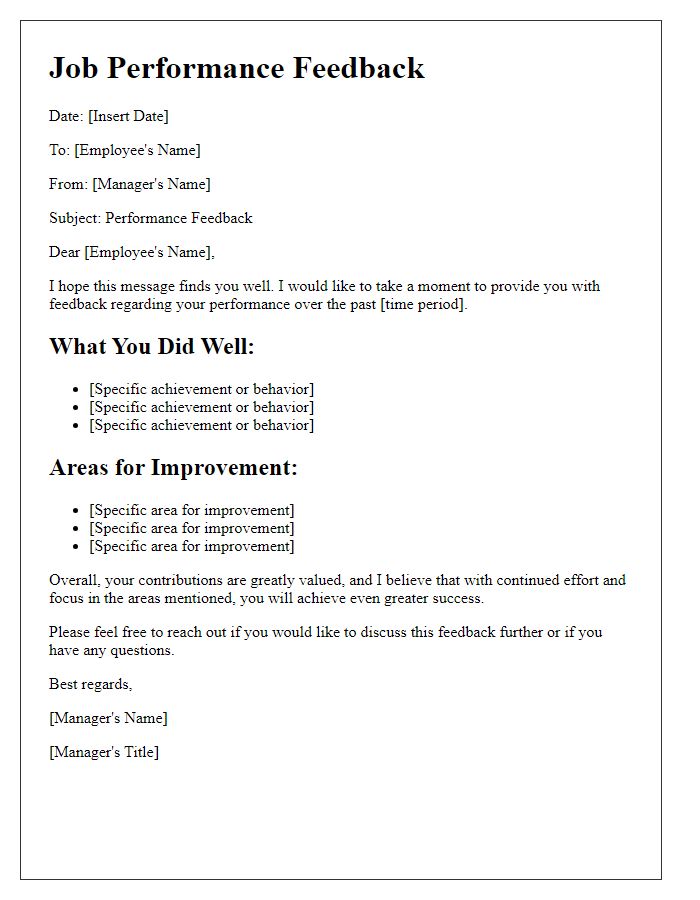 Letter template of Job Performance Feedback