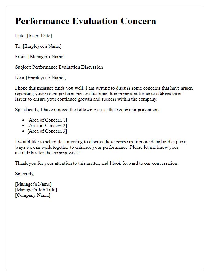 Letter template of Performance Evaluation Concern