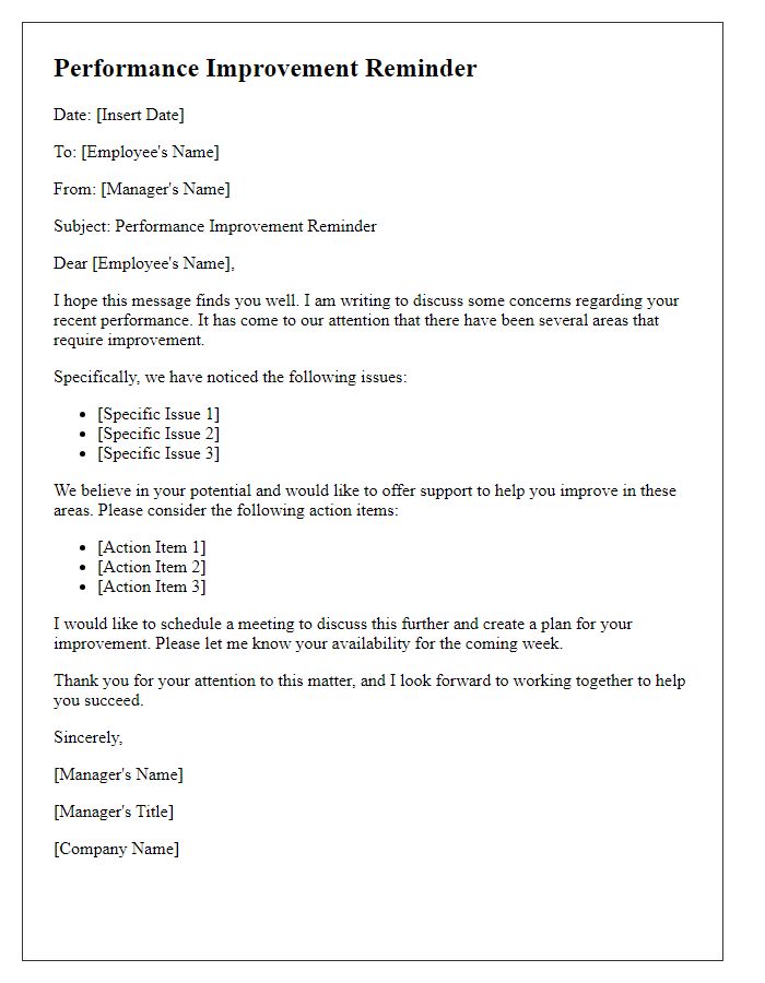 Letter template of Performance Improvement Reminder