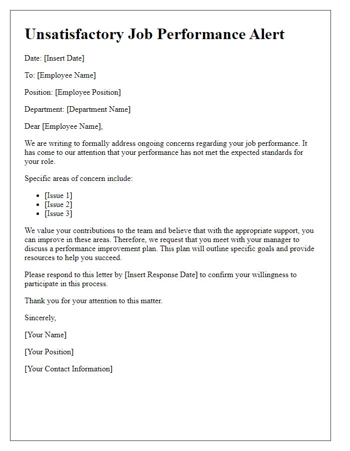 Letter template of Unsatisfactory Job Performance Alert