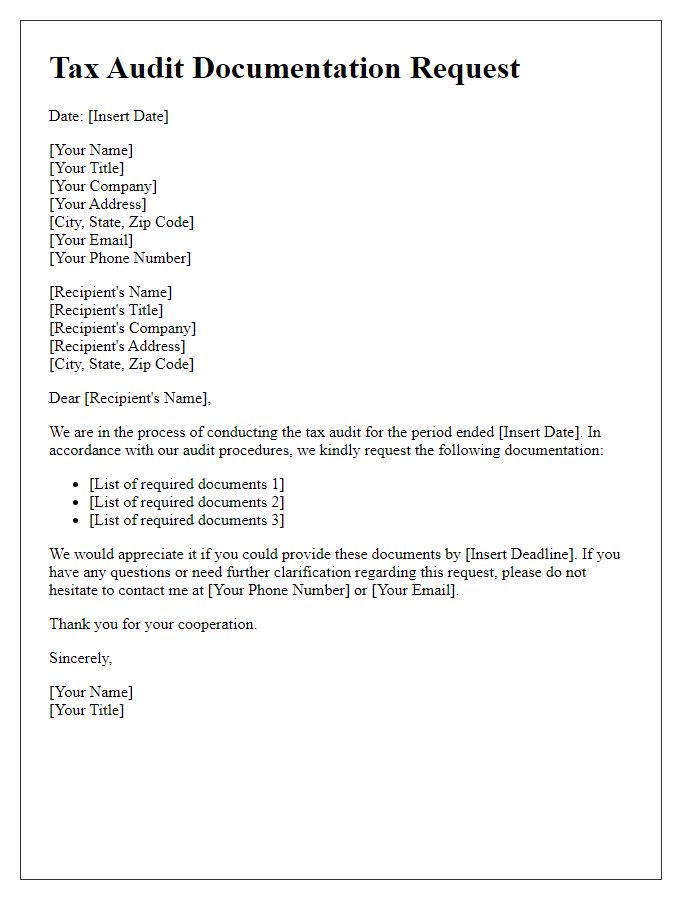 Letter template of tax audit documentation request