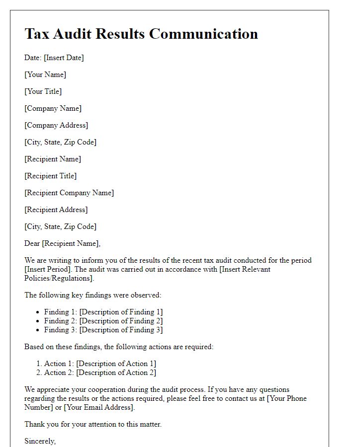 Letter template of tax audit results communication