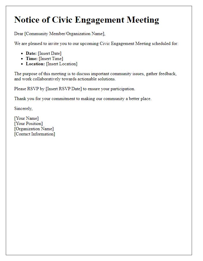 Letter template of Civic Engagement Meeting Notice