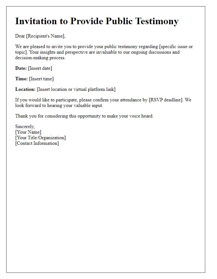 Letter template of Public Testimony Invitation