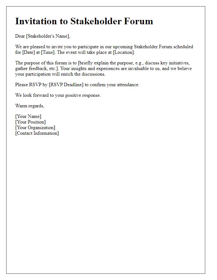 Letter template of Stakeholder Forum Invitation