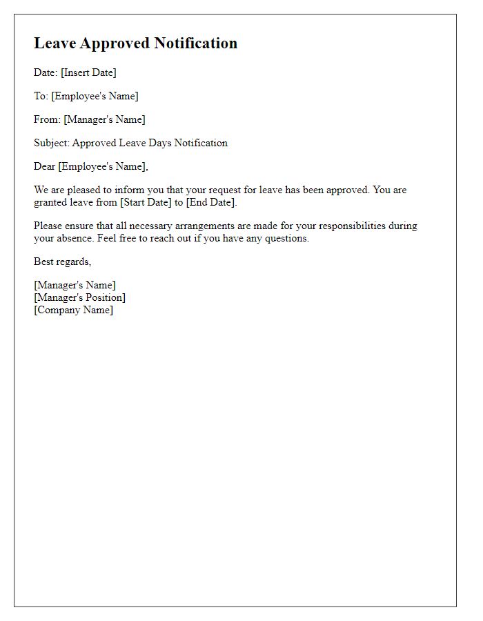 Letter template of approved leave days notification