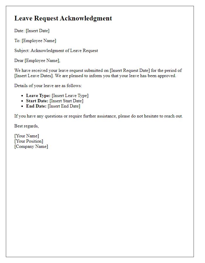 Letter template of confirmed leave request acknowledgment