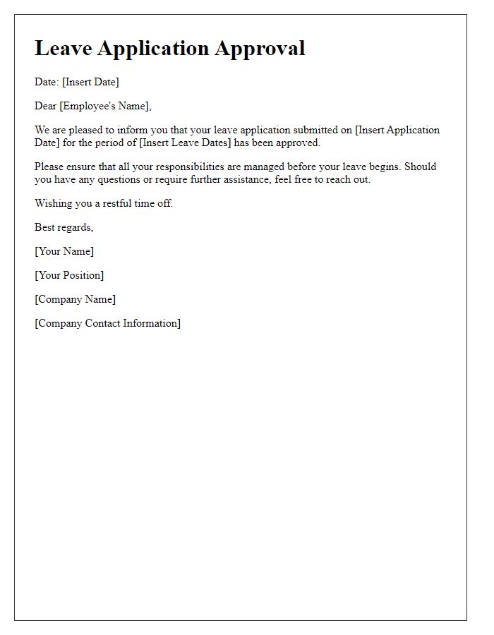 Letter template of leave application approval communication