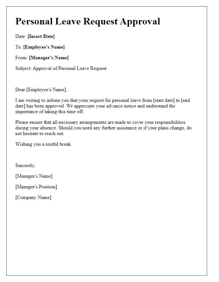 Letter template of personal leave request approval