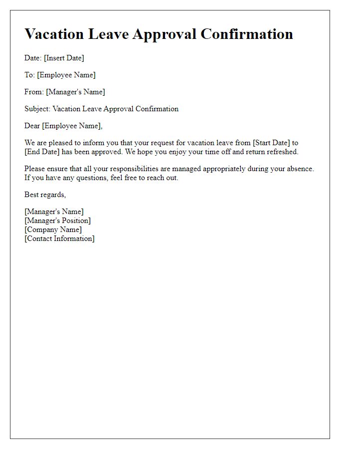 Letter template of vacation leave approval confirmation