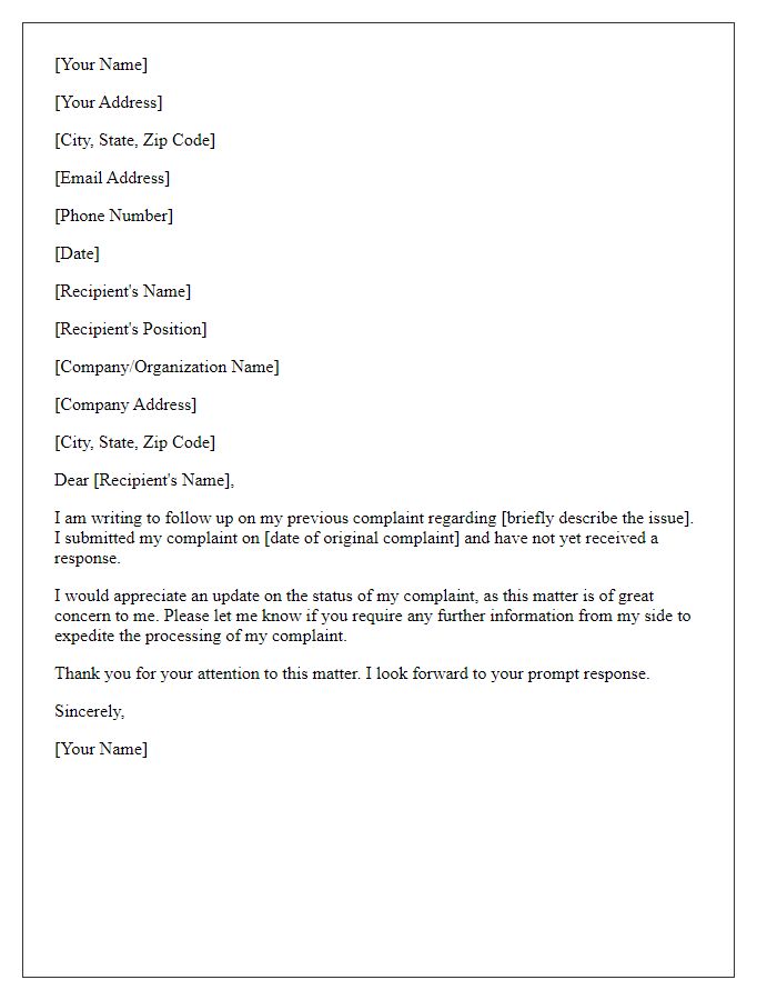 Letter template of complaint follow-up request