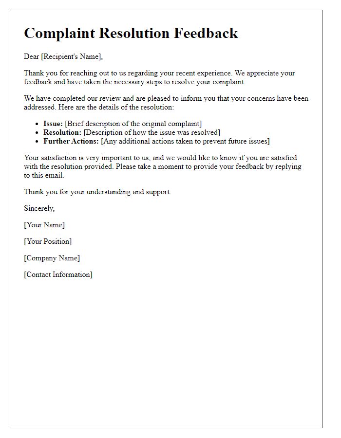 Letter template of complaint resolution feedback