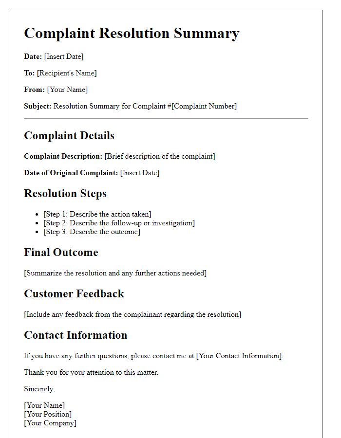 Letter template of complaint resolution summary