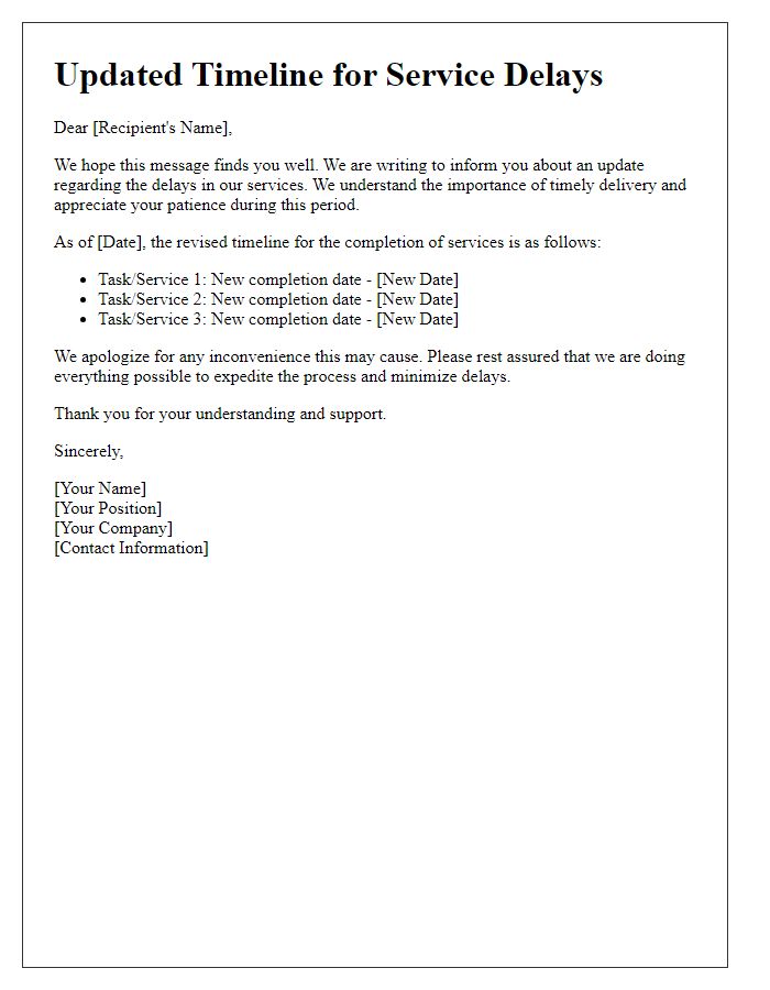 Letter template of updated timeline for service delays