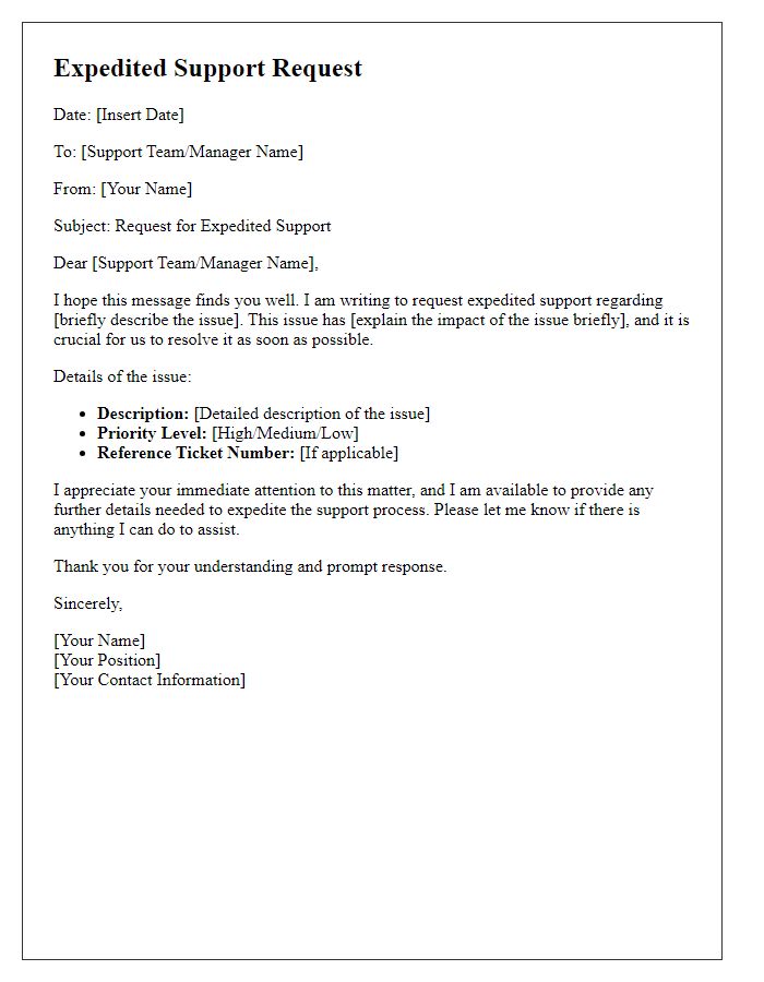 Letter template of expedited support request