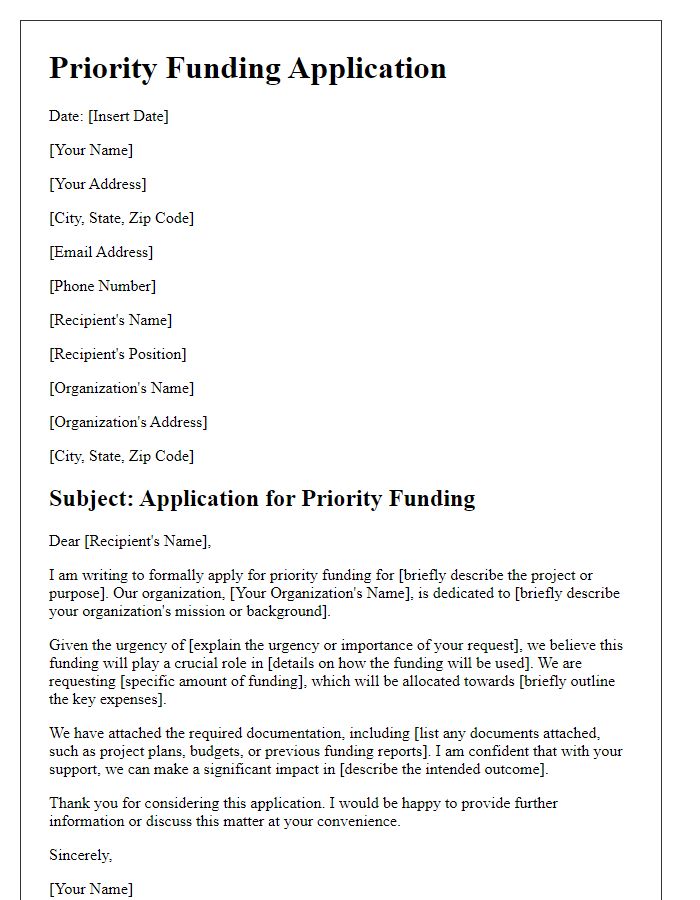 Letter template of priority funding application