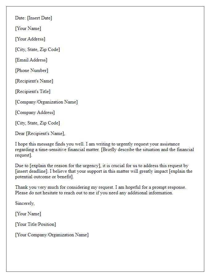 Letter template of time-sensitive financial request
